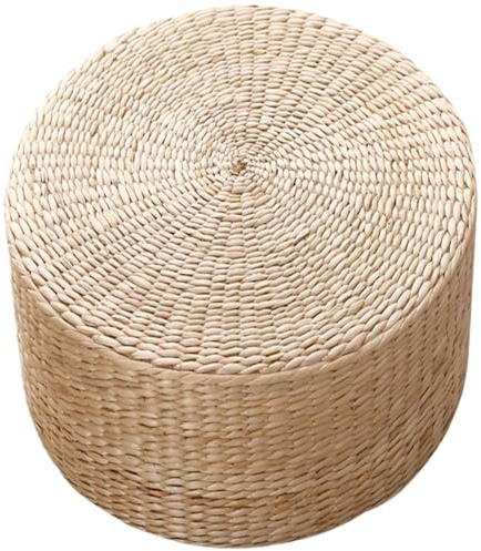 Uanqfegy Runder Pouf Ottoman – 16x16x12 natürlicher geflochtener Pouf, Bequeme Fußstütze für das Wohnzimmer