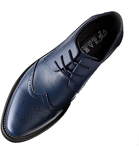 ANUFER Hombres Inteligente Punta Puntiaguda Zapatos de Vestir con Cordones Formal Negocios Boda Brogues Azul Marino P110 EU41