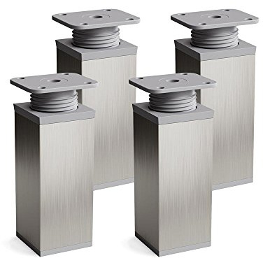 Sossai Möbelfüße MFV1, 4er Set, Höhe 60 mm, höhenverstellbar, Vierkantprofil 40 x 40 mm, Edelstahl gebürstet grau, ideal für Schränke und Kommoden