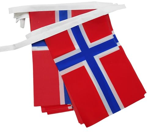AZ FLAG Ghirlanda 12 Metri 20 Bandiere Norvegia 45x30cm - Bandiera Norvegese 30 x 45 cm - Festone BANDIERINE