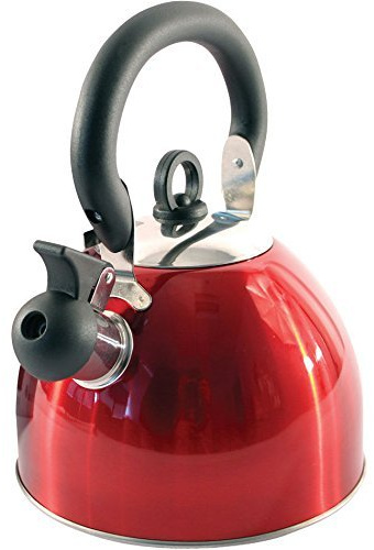Home Inalámbrico 2,5 L Acero Inoxidable Hervidor Silbante Ligero con boquilla tradicional/retro para encimera de cocina o estufa – Rojo metálico – por Guilty Gadgets
