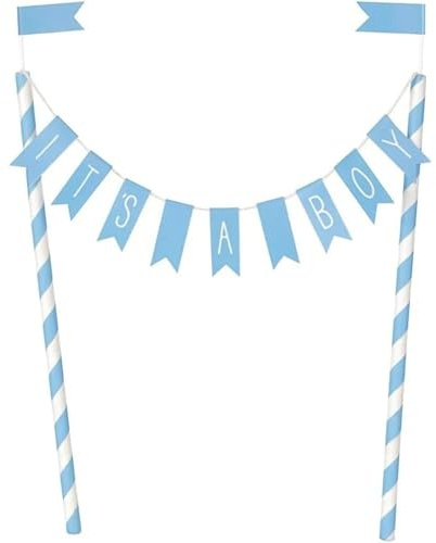 Kuchenwimpel-Dekoration - Babyparty mit blauen Herzen