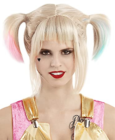 Funidelia | Harley Quinn Perücke - Birds of Prey 100% OFFIZIELLE für Damen Superhelden, DC Comics, Suicide Squad, Bösewicht, Zubehör für Kostüm - Lustige Kostüme für deine Partys
