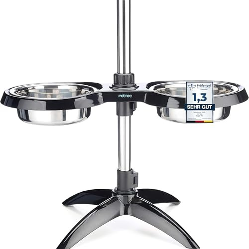 PetTec® Hundenapf erhöht Grosse Hunde [2 x 2,5L, Schwarz] - Futternapf Fressnapf inkl Antischlingeinsatz - Futterstation stufenlos höhenverstellbar - Dog Bowl - Hundebar - Futterbar Hundenäpfe
