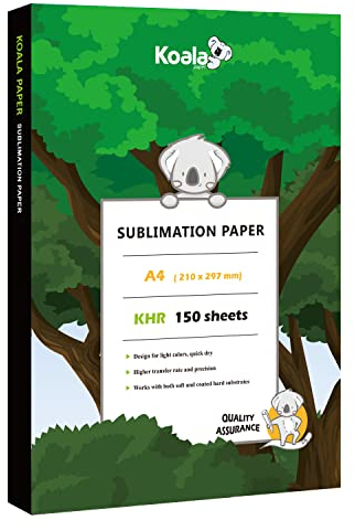 Koala sublimeringspapper 150 ark 21 x 29,7 cm A4 för värmeöverföring gör-det-själv-present kompatibel med bläckstråleskrivare 105 gsm