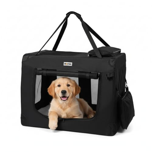 Melko Hundebox Hundetransportbox faltbar Transportbox Katze 82x58x58 cm | wasserabweisendes Oxford-Gewebe, Netzfenster zur Belüftung, waschbares Bodenpolster, Tragegriff, für Auto und Reisen