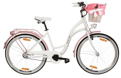 Goetze Style Damen Citybike 26/28 Zoll, Retro Fahrrad mit 3-Gang | 17/18 Zoll Tiefeinsteiger, Shimano Nexus Nabenschaltung mit Rücktritt, LED-Beleuchtung, Rattankorb, Gepäckträger & Klingel