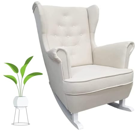 MartHome Schaukelstuhl Wohnzimmer - Relaxsessel, Schwingsessel - Stillstuhl, Schaukelstuhl - Komfortable Sessel für Schwangere Frauen, Velour Schaukelsessel, Relaxstuhl (Creme)