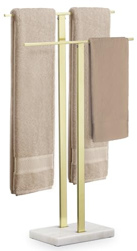 KES Handtuchhalter Stehend Gold Handtuchständer Freistehend Zweiarmig Badetuchhalter Edelstahl SUS304, Marmor Basis, BTH217-BZ