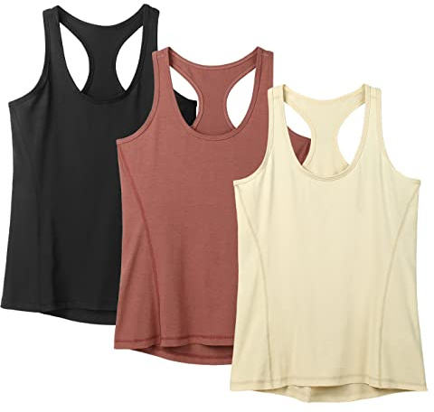 icyzone Damen Sporttop Yoga Tank Top Ringerrücken Oberteil Laufen Fitness Funktions Shirt, 3er Pack
