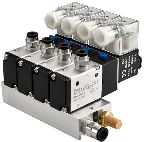 Heschen Elektrisches Pneumatisches 4 Magnetventil, 3V210-08, DC12V, PT1/4, 3/2-Wege, Krümmersockel, Schalldämpfer, Schnellmontageset