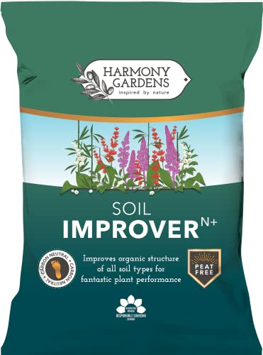 Harmony Gardens Soil Improver (50L) | Peat-Free Top Soil Fertiliser and Conditioner. Nitrogen and Trace Element Enriched