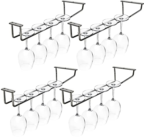 FWEEK 4 Pack Wine Glass Rack, 13.7 Metal Hanging Wine Glass Holder, Black Wall Mounted Wine Rack, Shelf Wine Cup Display Stand for Bar, Kitchen