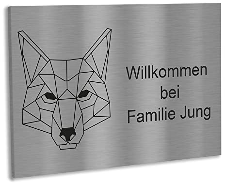 Jung Edelstahl Design Edelstahl Türschild mit Motiv Fuchs in 12x8 cm oder 8x3,5 cm selbstklebend. Brifkastenschild, Postkastenschild, Türschild