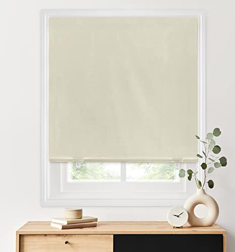 LazBlinds 100% Blackout Roller Shades, No Tools No Drill Cordless Blinds for Windows, Thermal Insulated UV Protection Privacy Window Shades for Bedroom (48''W x 72''H, Cream)