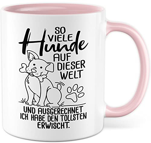 Pagma Druck Tasse Hundebesitzer Geschenk, So viele Hunde auf dieser Welt, Kaffee-Becher Vierbeiner Tierfreund Hunde-Liebhaber Herrchen Frauchen (Weiß/Pink, Keramik, 330 ml)
