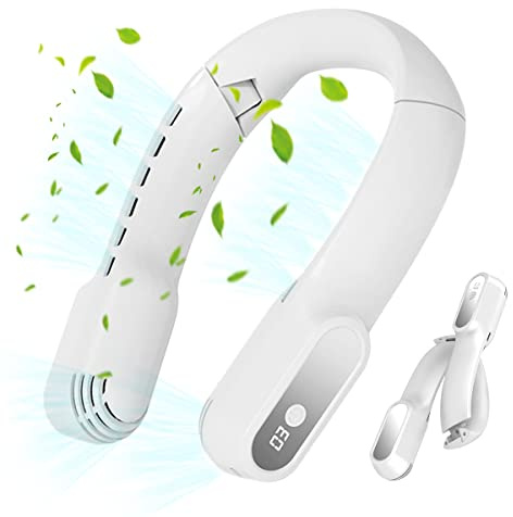 mumisuto Ventilatore da collo portatile, 3 velocità, regolabile, con ventilatore a collo ricaricabile, 360°, silenzioso, per esterni, campeggio, ufficio, camera da letto (bianco)