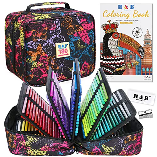 H & B Set di 180 matite colorate a base di olio, set professionale di matite colorate con libro da colorare, set artistico per adulti e artisti