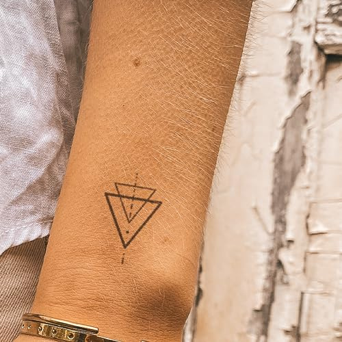 Inkster Tattoo - Dreieck Mandala Tattoo | Temporäres Tattoo mit EU-Kosmetikzertifizierung | wasserfest + vegan | revolutionäres 2-Wochen-Tattoo | Fake Tattoos und Klebetattoos für Erwachsen