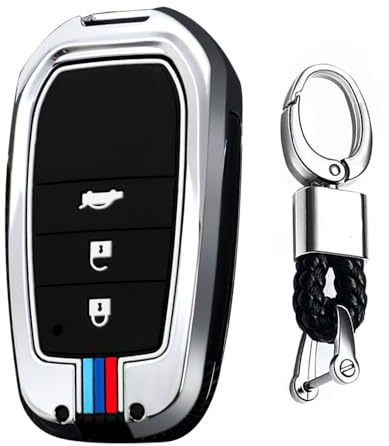 TECART Smart Autoschlüssel Hülle cover Passt für Toyota Camry CHR RAV4 Auris Yaris Prius Aygo Corolla Prado Crown Metal Schutzhülle Schlüsselcover Zubehör Auto Schlüssel Etui 3 Taste