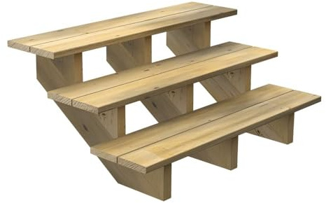 DECKLINEA Escalier Exterieur Bois - 3 Marches - Largeur : 1m20 - Hauteur : 51cm - Sans Contremarches - Pin du Nord - Traité Autoclave - Kit de fixation fournis