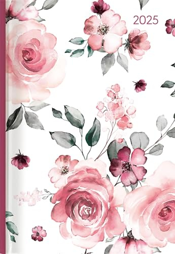 Alpha Edition - Buchkalender Style Roses 2025 Taschenkalender, 15x21cm, Kalender mit 352 Seiten, Notizbereich, Adressteil, Monats- und Jahresübersicht und internationales Kalendarium