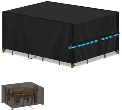 SIMPHAUS Abdeckhaube Gartenmöbel Abdeckung Wasserdicht Gartenmöbel Tisch für Gartentisch Sitzgruppe Schutzhülle für Gartentisch Sitzgruppe Möbelsets 420D Oxford Gewebe 130x90x80cm