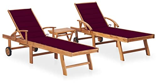 ARKEM Sonnenliegen 2 STK. mit Tisch und Auflagen Massivholz Teak Sonnenliege Klappbar Sonneninsel