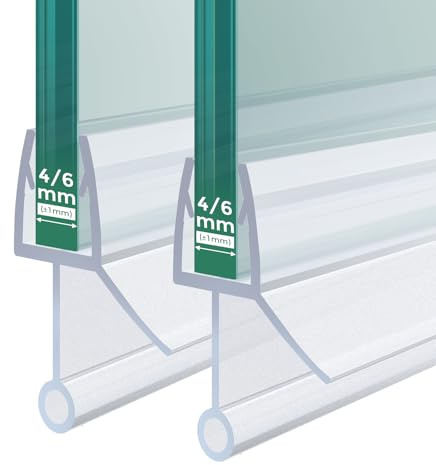 S'AFIELINA Guarnizione Doccia Sottoporta 2x100 cm 4-6 mm | Guarnizione Box Doccia per Porte in Vetro, Profilo Inferiore Paraschizzi, Installazione Facile