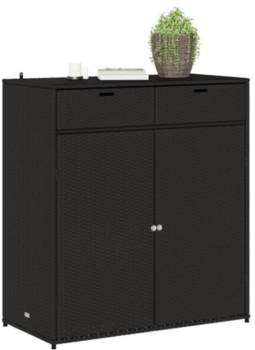 Gecheer Gartenschrank Balkonschrank Terrassenschrank Haushaltsschrank Spindschrank Schrank Schwarz 105x55x113 cm Poly Rattan