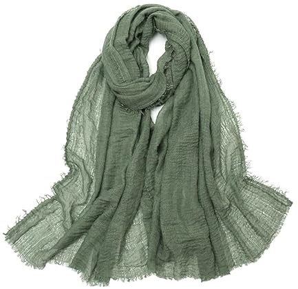 Damen Schal 90 x 175cm Einfarbiger Schal aus Baumwolle und Leinen Tuch Kopftuch Stola Schals Damenschal Schaltücher Halstuch Scarves für Frühling Sommer Herbst Winter Tägliches Tragen,Armeegrün