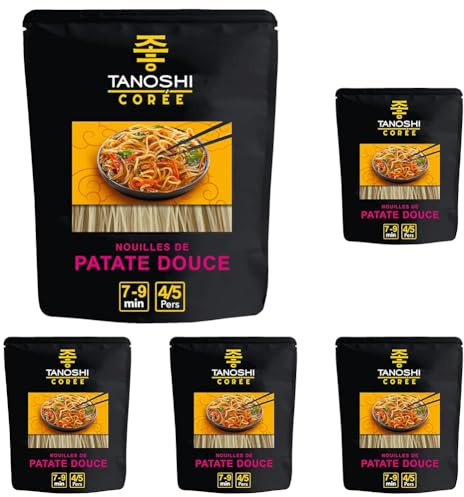 TANOSHI - Nouilles Coréennes de Patate Douce à Cuire - Pour Japchae - Sans Gluten - Paquet de 210 g (Lot de 5)