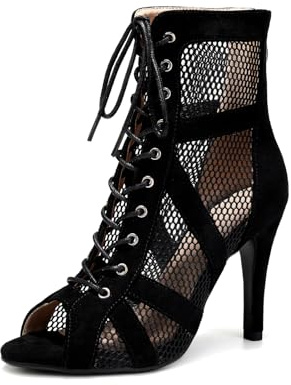 YCALCP Scarpe da Ballo Latino Donna Aperte in Punta Professionali Salsa Tango Stivaletto Ballo,DS789-RM-nero-9.5cm,36 EU