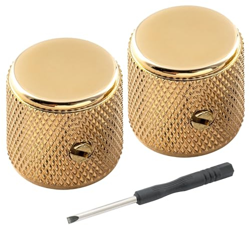 Musiclily Pro 1/4 Zoll Dome Potiknöpfe Flache mit Schraubbar Gold 2er Set | Universell, Aluminium,für Fender Mexico Player Tele E-Gitarre