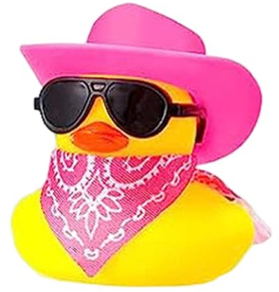 Rubber Duck With Cowboy Hat, Funny Rubber Duck For Bath, Yellow Duck Car Dashboard Decorations, Squeaky Duck Bath Toy With Hat, Car Ornaments For Dashboard, Goody Bag Fillers