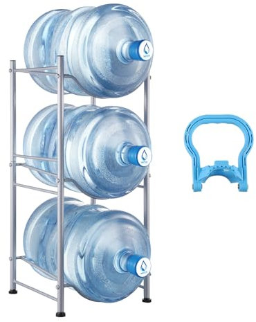 VEVOR Rack à Bonbonnes à 3 Niveaux et 1 Rangée, Support Bouteille d’Eau de 18,9 L, Capacité 3 Pièces, Range Bonbonnes d’Eau Solide, Rangement pour Garde-Manger, Cuisine, Bureau, Salon, Usine, Argenté