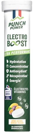ELECTROLYTES HYDRATATION - Electrolyte Punch Power SANS SUCRE -Fabriqué en France- Vitamines, Minéraux, Magnesium - Pastille Hydratation Sport -20 Pastilles Effervescentes Electrolytes Mangue Passion