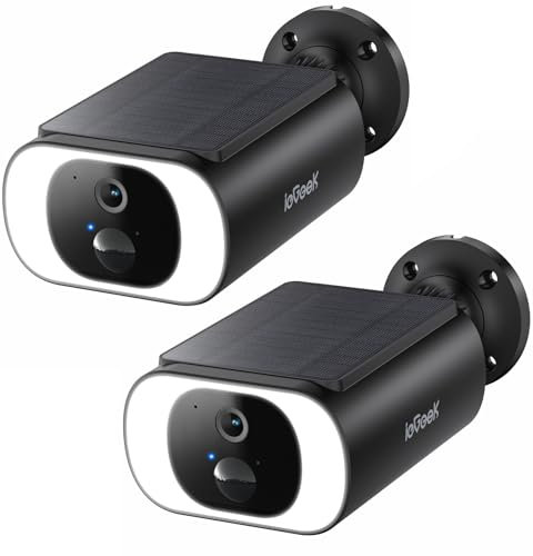 ieGeek 2 Pièces 2K Camera Surveillance WiFi sans Fil - IP66 Camera Exterieur Solaire, Panneau Solaire Integree, Vision Nocturne Couleur, PIR Détection S1