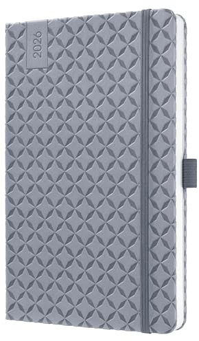 SIGEL J6121 Wochenkalender 2026 A5 hellgrau, Hardcover, Gummiband, Stiftschlaufe, Einstecktasche, 174 Seiten, vegan, Buchkalender, Terminplaner Taschenkalender Jolie