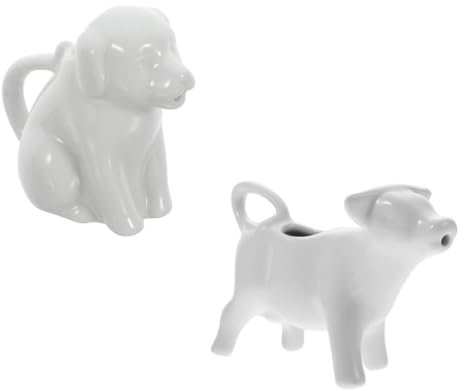 SECFOU 2pcs Lovely Animal Shaped Ceramic Creamer Small Milk Kettle Handle for Coffee Milk Jug