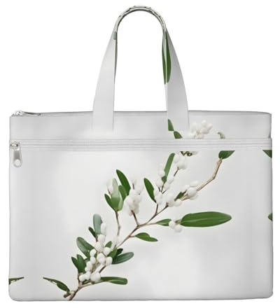 SDEGTHO White Wild Green Twig Zippered Document Bag With Handle For Carrying Paper Files Books Filing Folder