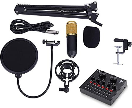 Paquete de micrófono de Condensador, Kit de micrófono USB con Tarjeta de Sonido en Vivo, micrófono de Condensador de Estudio cardioide Profesional con Brazo de Tijera de