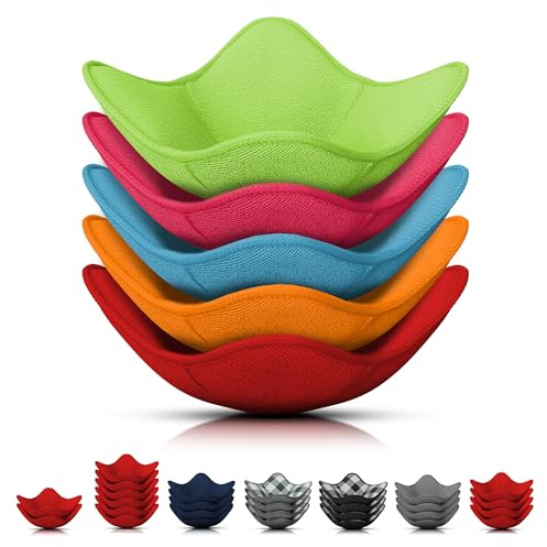 5 Pcs Bowl Holders for Hot Food – Microfiber Fabric Five-Color Microwave Bowl Holder 7.5x7.5, Fits Most Bowls up to 6.5 & Plates 7.1 – Heat-Resistant, Reversible & Machine Washable for Table Use