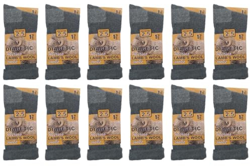 Mozzers Heat Mate Men's Diabetic Merino Wool Thermal Socks | MEGA VALUE 12-Pair Bulk Pack | Extra Warm 2.4 TOG (-25°C Resistant) | UK Size 6-11 | Grey