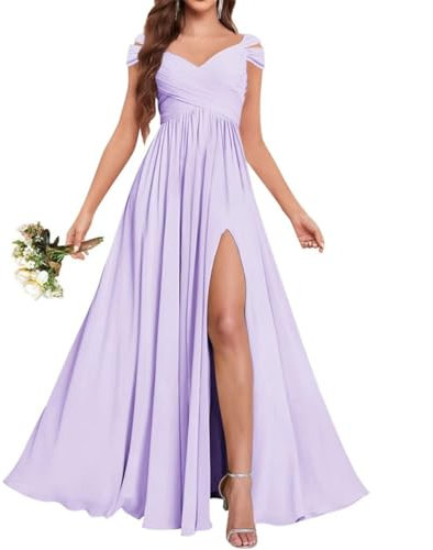 Vestidos de dama de honor de gasa para mujer, vestidos de boda, fruncidos, vestidos de noche, vestidos de cóctel, talla grande, Lila, 42
