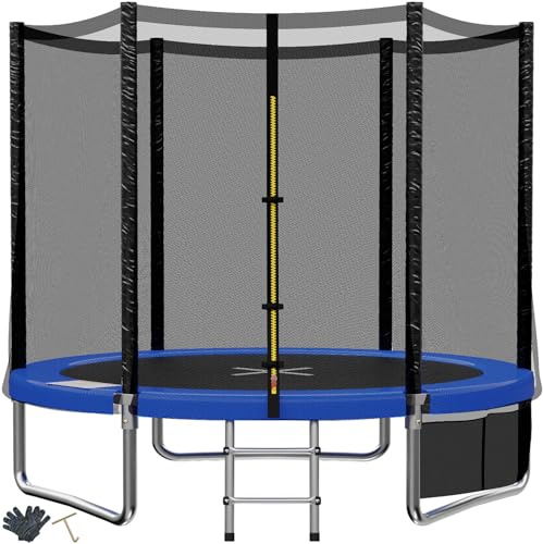 TRIUMPHKEY Trampolin Outdoor Kinder Ø 183/228cm,– Gartentrampolin mit Sicherheitsnetz, Leiter & Randabdeckung – Kindertrampolin Indoor & Outdoor