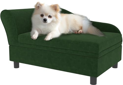 PawHut Divano per cani e gatti su zampe con cassetto portaoggetti Stile moderno Cuscino di seduta rimovibile Grande comfort 76 x 45 x 43 cm verde