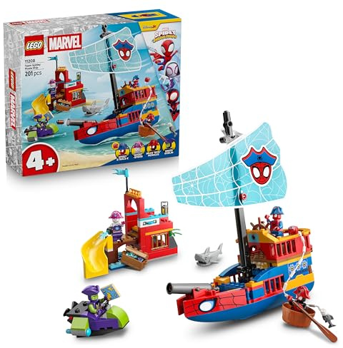LEGO ǀ Marvel Team Spidey Pirate Ship Toy - SuperHero Set w/a Ship Model, 2 Boats & 4 Minifigures - Gift for 4+ Year Old Boys and Fans of the Spidey and his Amazing Friends Show - 11208