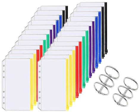 Watreketal Lot de 25 dossiers à fermeture éclair en PVC transparent pour aiguilles à tricoter, sac circulaire à 6 anneaux, organiseurs de documents portables, protecteurs de documents