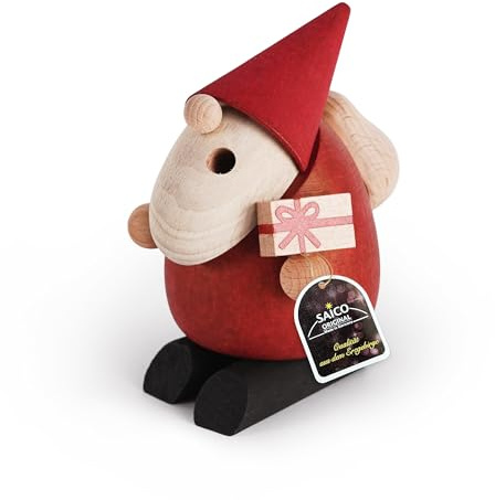 SAICO Räuchermännchen Weihnachtsmann Bescherung 11 cm - Handgefertigte Holzfigur inkl. Räucherfunktion - Erzgebirgische Handarbeit - Moderne Weihnachtsdekoration Made in Germany